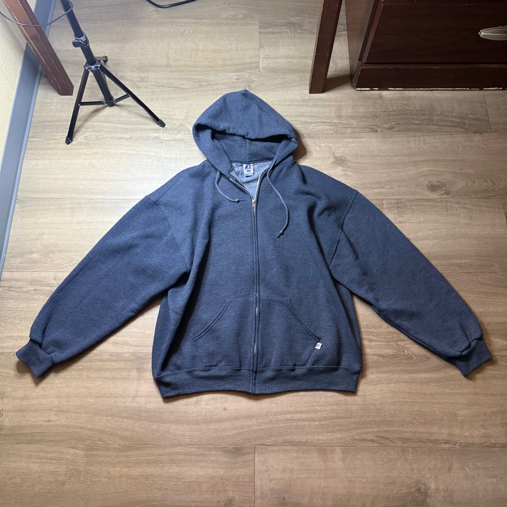 Russell Athletic Full Zip Hoodie Men XL Navy Blue Dri-Power Fleece Sweatshirt